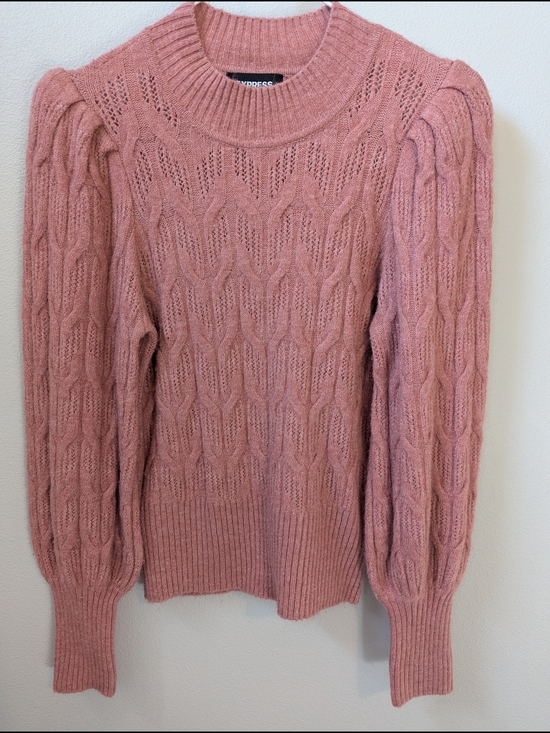 Express Sweaters - Express Dusty Rose Cable Knit Puff Sleeve Sweater